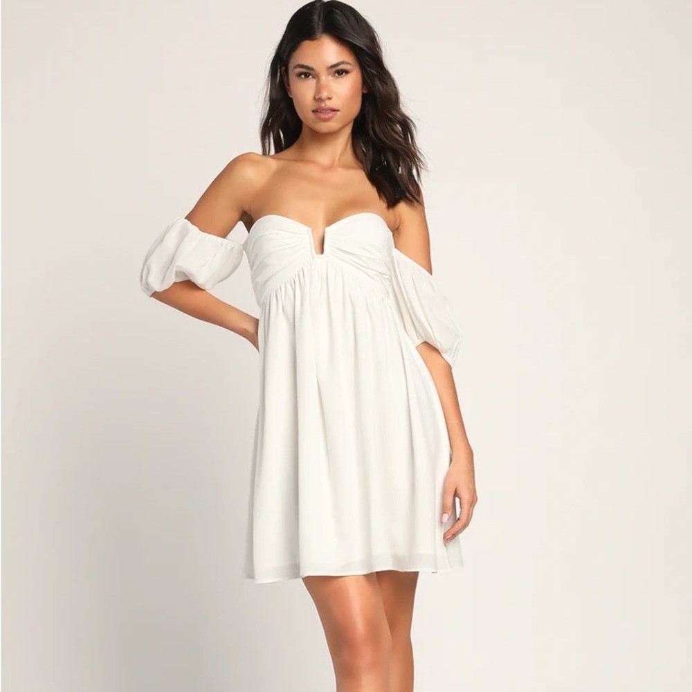 Lulus My Dream Date White Off-the-Shoulder Mini Dress